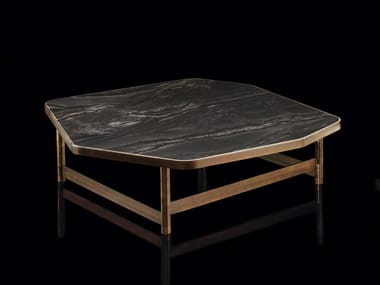OR - Coffee table with metal tube structure and stone top by Henge