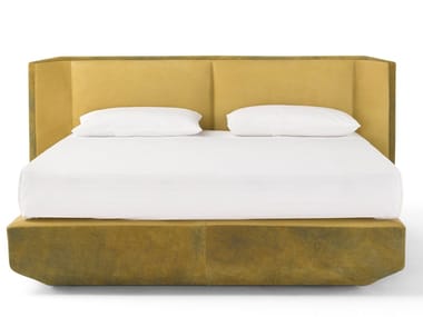 PANIS - Leather double bed with upholstered headboard by Amura