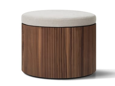 DRUM - Canaletto walnut pouf with cushion covered in fabric by Lema