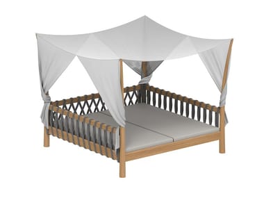TUSKANY - Canopy teak garden bed with parasol by Royal Botania